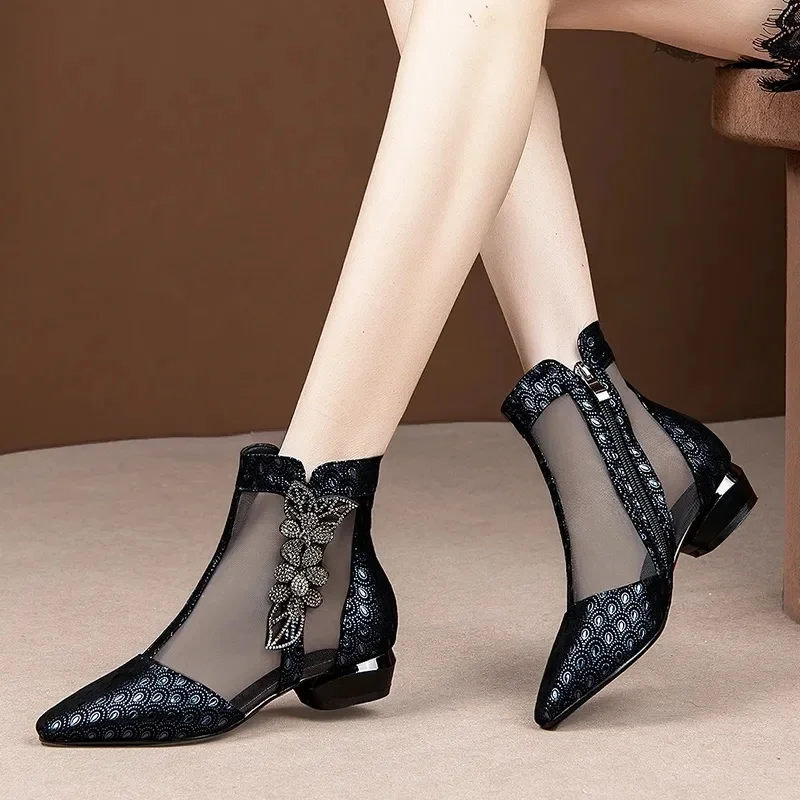 Cresfimix Women Cute Sweet High Quality Spring & Summer Mesh Breathable Square Heel Boots Lady Casual Elegant Black Boots A729