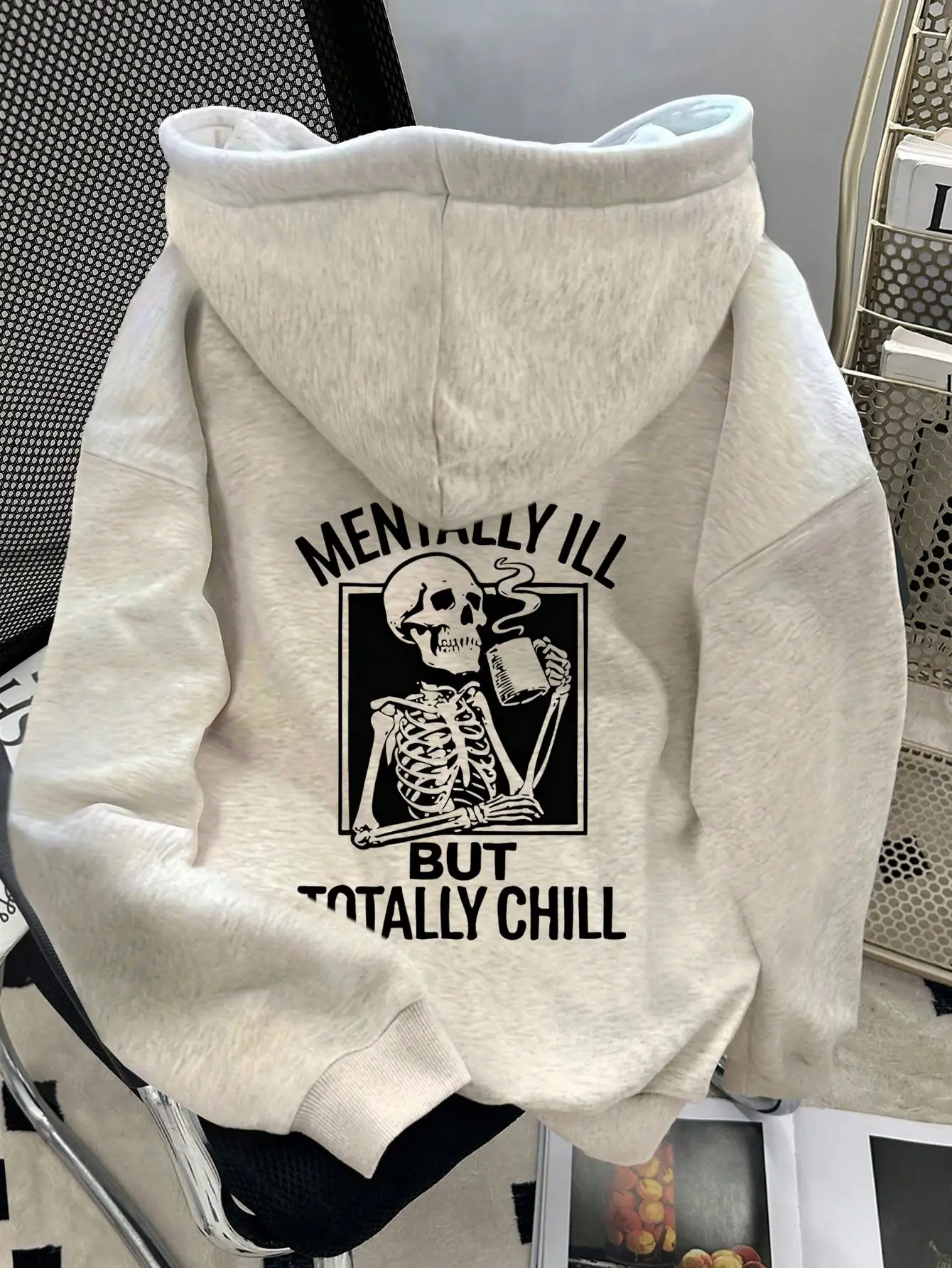 

Women's Casual Slogan & Skull Print Long Sleeve Hoodie Sweatshirt, Autumn