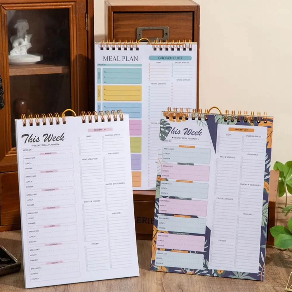 52 Sheets Meal Planning Pad Reusable Spiral Bound Weekly Meal Planner Tear-Off Design Wall-Mounted Schedule Management Book