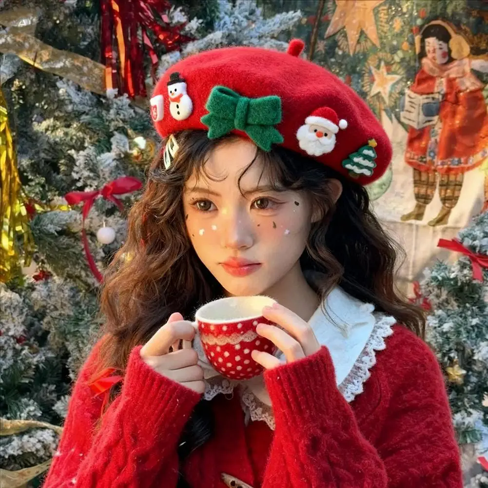 Mode Weihnachten Baskenmütze Hut Rot Grün Süße Weihnachten Baskenmütze Hut Wollfilz Dress Up Weihnachten Maler Hut Neujahr Geschenke