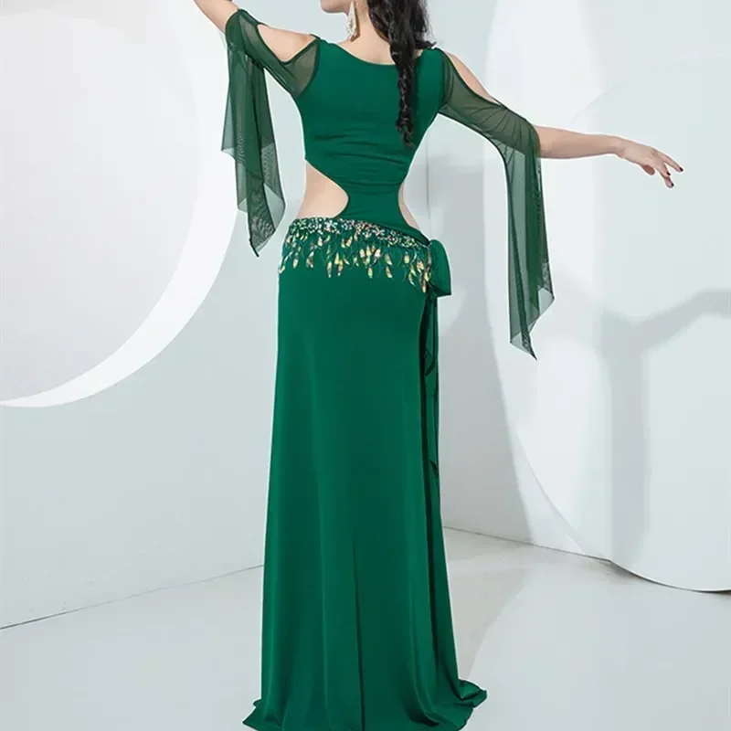 Damski strój do tańca 4-częściowy Baladi Saidi Szata Sukienka Opaska do włosów Pas Kostium Kryształ Bawełna Sexy Strój sceniczny do tańca Brzucha Fantazja