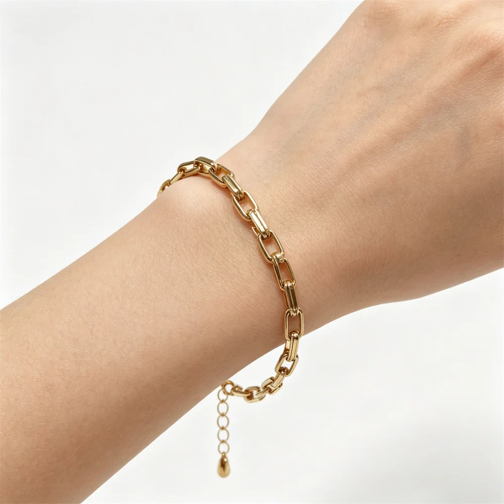 Gold Color Double Chain Bracelet Set Box Chain & Twisted Link Stacking Bracelets Minimalist Everyday Jewelry for Women