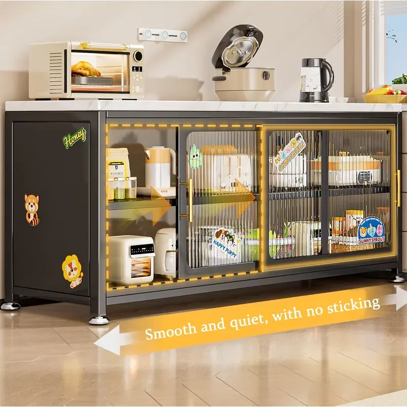 Large Custom Steel Sideboard Cabinet with Sliding Doors Multi-Functional Buffet Coffee/Wine Bars Wheels for Dining/Living