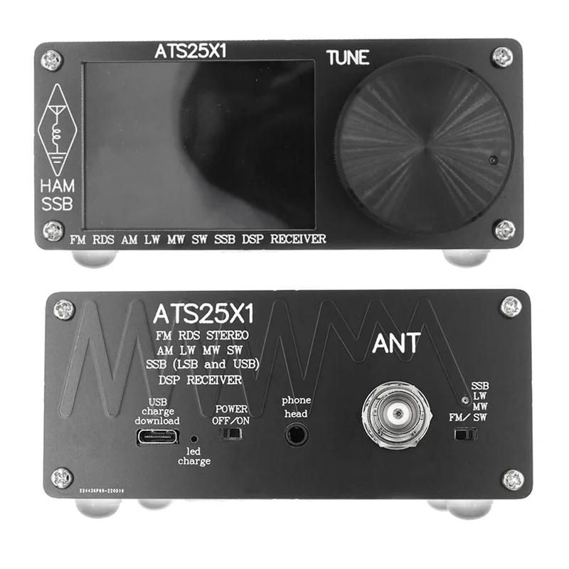ATS25X1 Si4732 Receptor de radio de todas las bandas FM LW(MW SW) SSB + LCD táctil de 2,4 pulgadas + antena de látigo + batería + Cable USB + altavoz