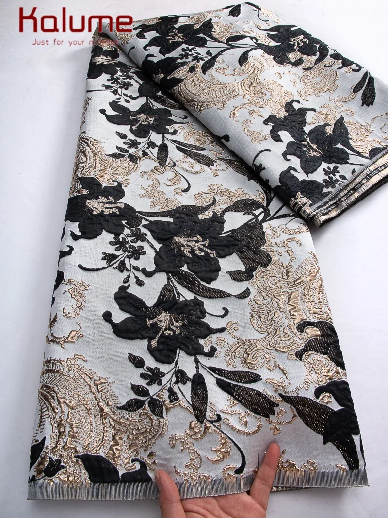 Kalume 2025 Tulle Gilding Jacquard Fabric African Jacquard Lace Fabric High Quality For Sew Party Wedding Dress 5Yards F4329