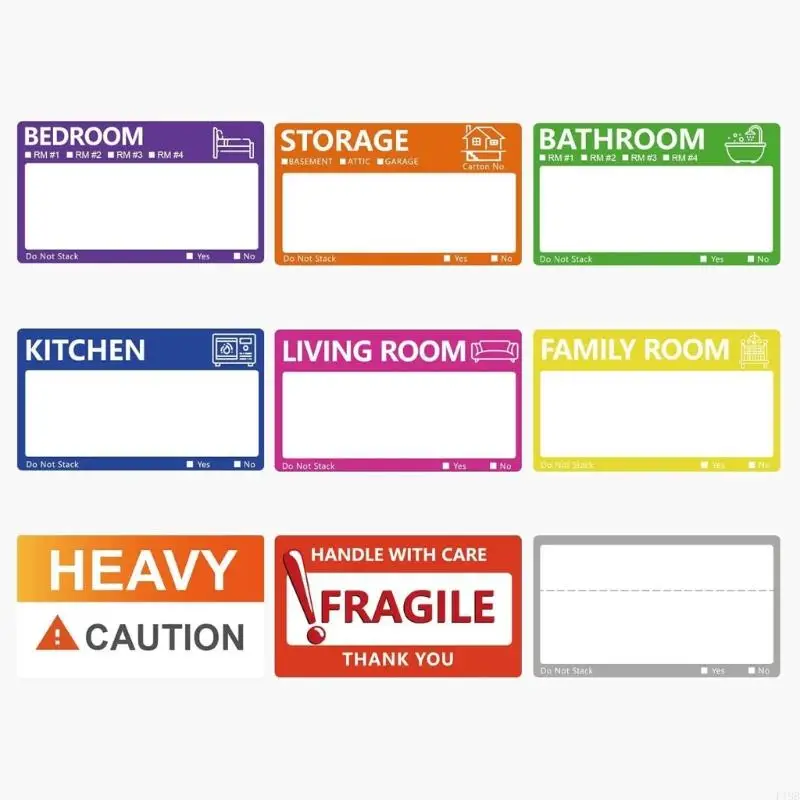 F19B Large Moving Labels for Boxes,Blank Moving Boxes Labels Sticker 9 Color Coded Moving Sticker Packing Labels Sticker