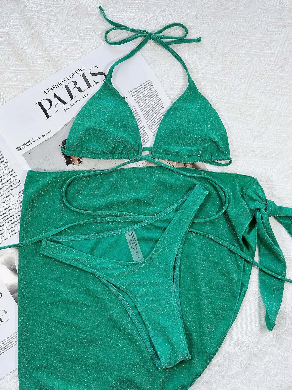 

Glitter Sparkling Wrap Around Bikini Women Swimwear Female Swimsuit Three-piece Bikini set Sarong Bather Bathing Suit Swim K3679