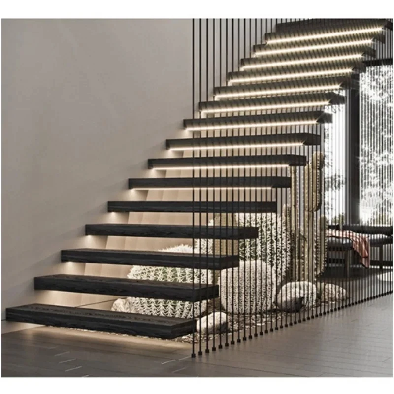 custom.CBMmart Foshan Factory Prefabricated Modern Luxury Indoor Metal Stairs Customized Mono Stringer Straight Floating Stair