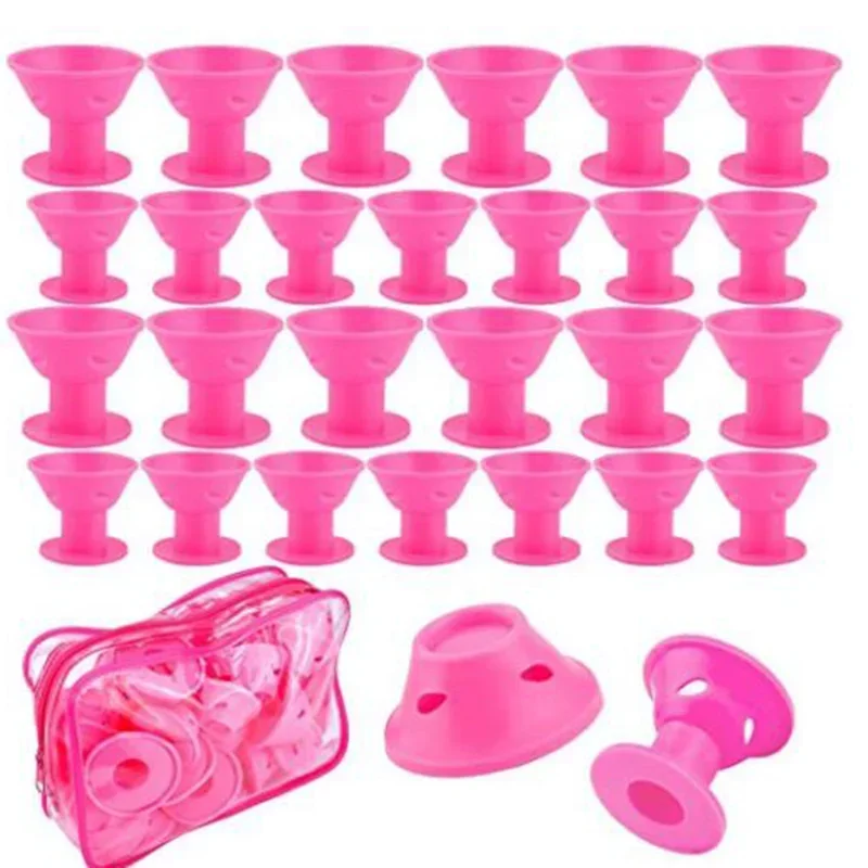 20PCS Pink Blue Silicone Hair Curler Soft Rubber Hair Care Rollers No Heat Hair Styling Tool