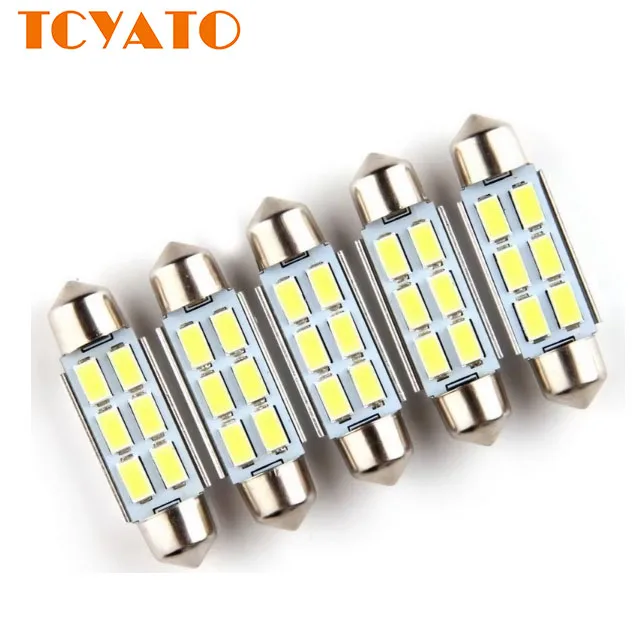 TCYATO 6PCS 5730 6SMD 39MM double-pointed lamp with aluminum LED pendant lamp and internal license plate bulb