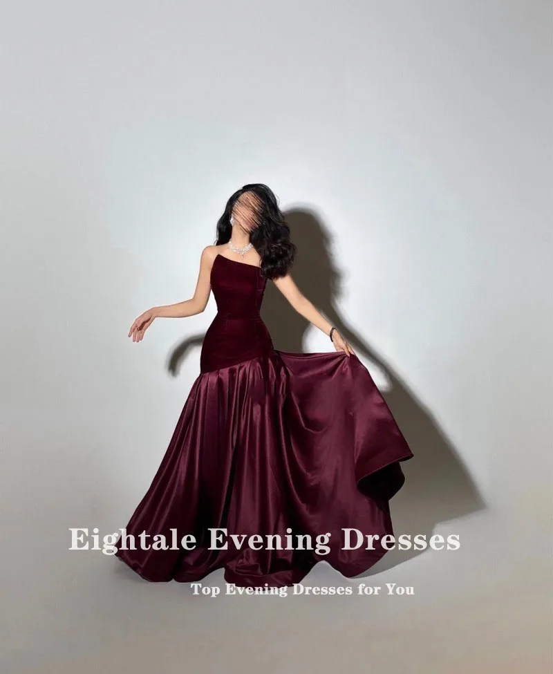 Eightale Velvet Evening Dress for Wedding Party Dark Burgundy Mermaid Dubai Arabic Formal Customized Prom Gowns