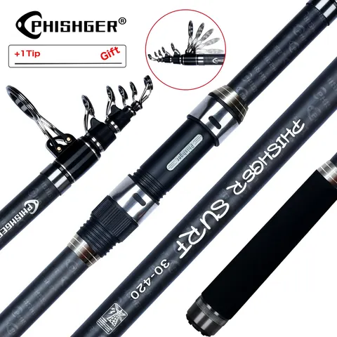 PHISHGER-Telescópico Surf Spinning Rod, Pólo De Pesca De Carbono, Surf Casting, Shore Casting, Isca De Pesca Pólo, Viagem Surfcasting, 30T, 3.6 m, 4.2 m, 4.5m, Power80-150g
