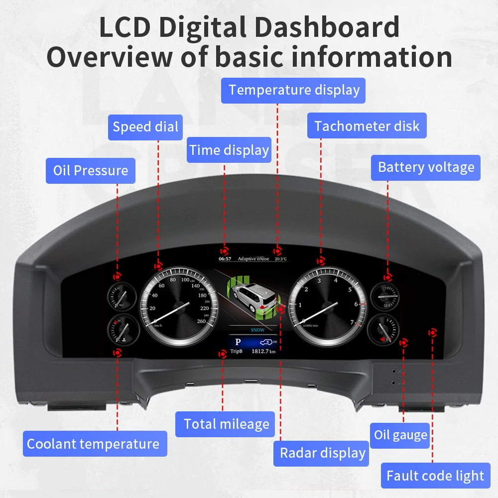 12.3" Digital Instrument Cluster Speedometer for Land Cruiser LCD Dashboard Car Cockpit Digital Dashboard Cluster