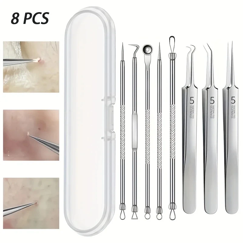 Stainless Steel Blackhead Remover Kit 3 5 8-Piece Professional Pimple Popper Set For Acne Blemish Extraction image 6