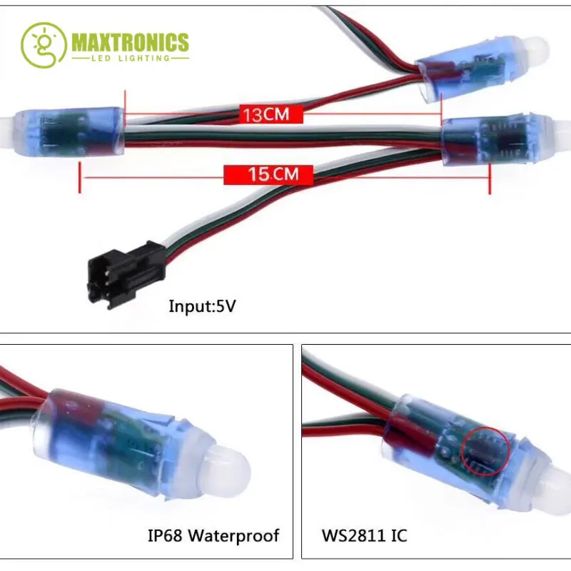 50 stks 4 m/6.5 meter DC5V WS2811 Full Color LED Pixel Licht Module 12mm 10 cm/15 cm draden IP68 waterdichte RGB Digitale led strings