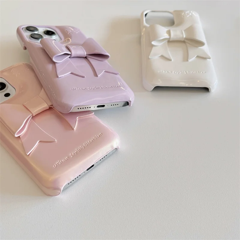 Korean Ins Laser Pink Bowknot Cute Phone Case For iPhone 16 Pro 15 14 13 Pro Max Back Cover Lovely Shockproof Cases 15Pro Funda