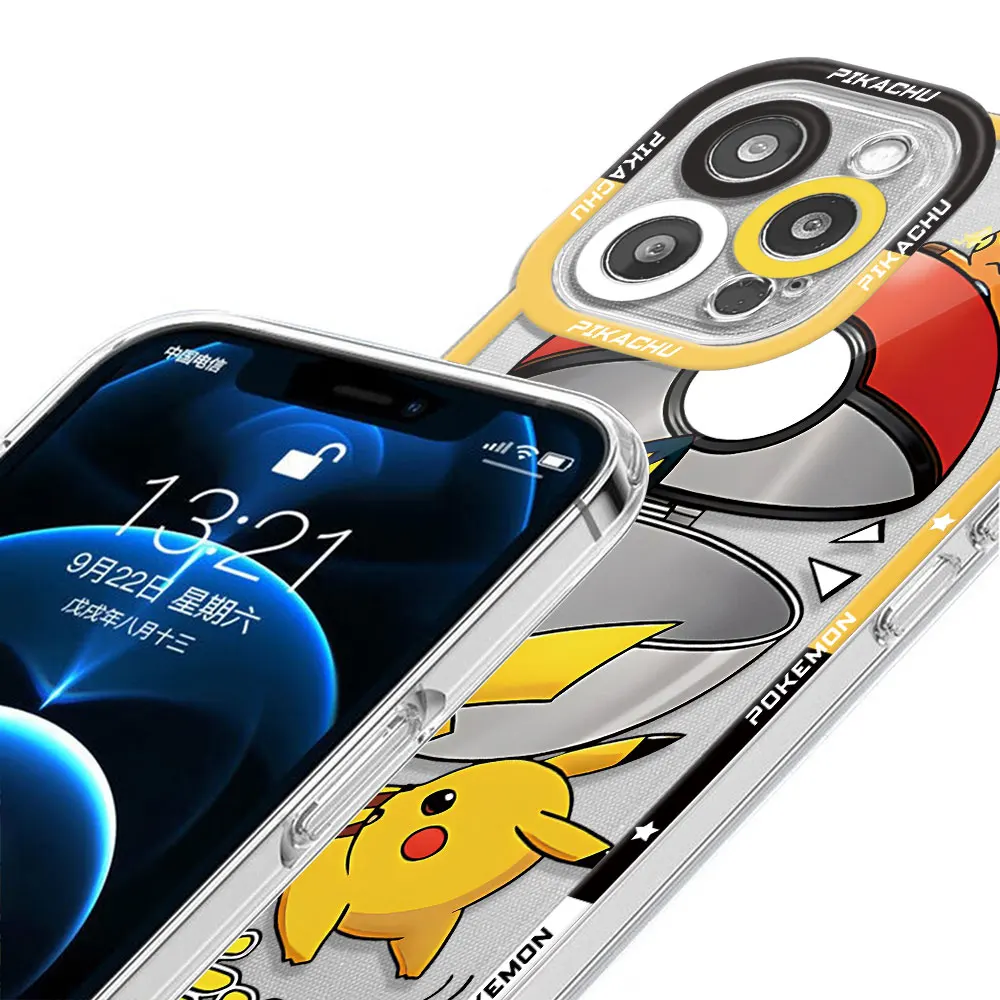 Anime Pokemon Pikachu Phone Case for Samsung Galaxy S20FE S22 Plus S21 S10 S23 Ultra Note 20 Ultra 10 Plus Clear Silicone Cover