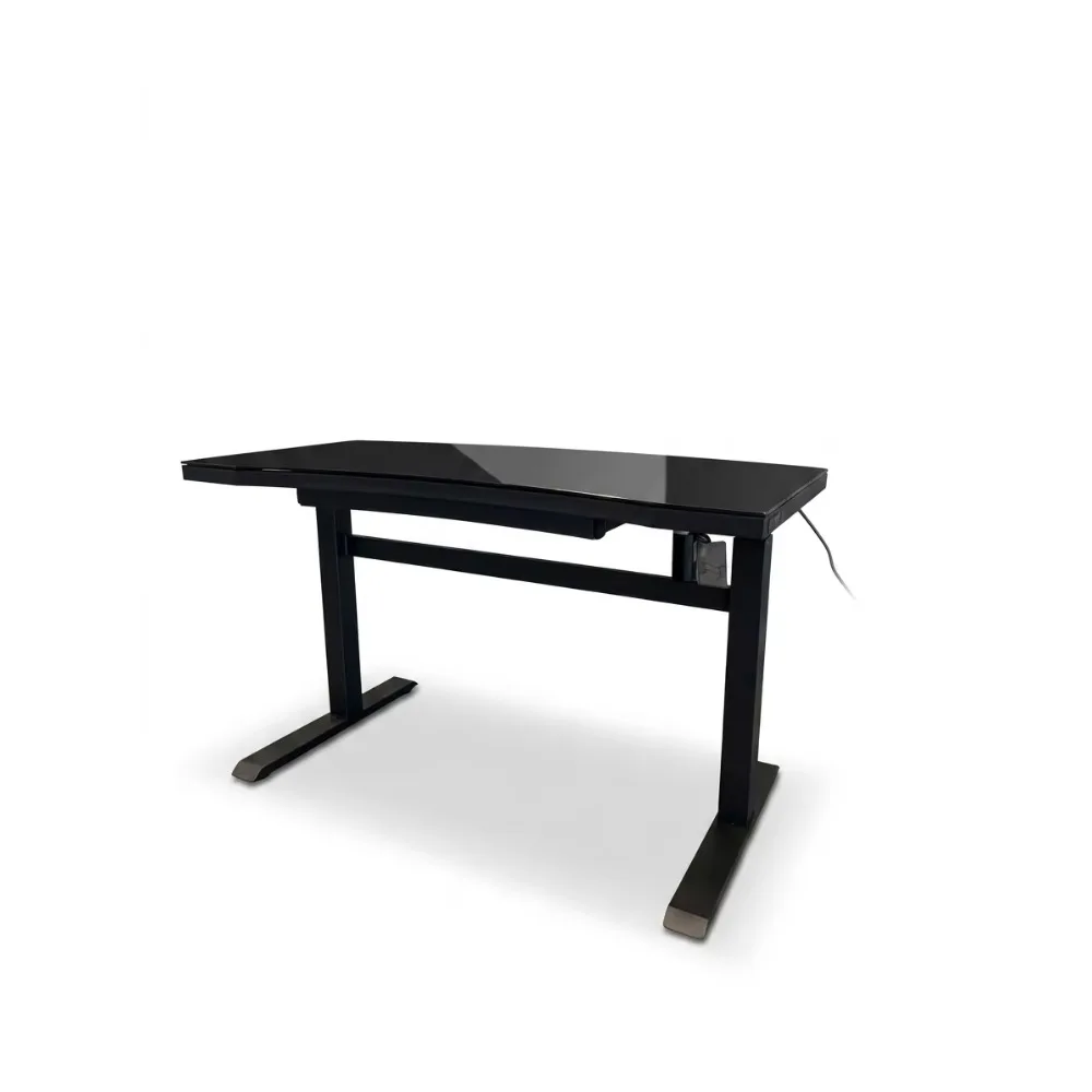 Modern Adjustable Computer Desk Black Glass Countertop Metal Frame Standing Desk