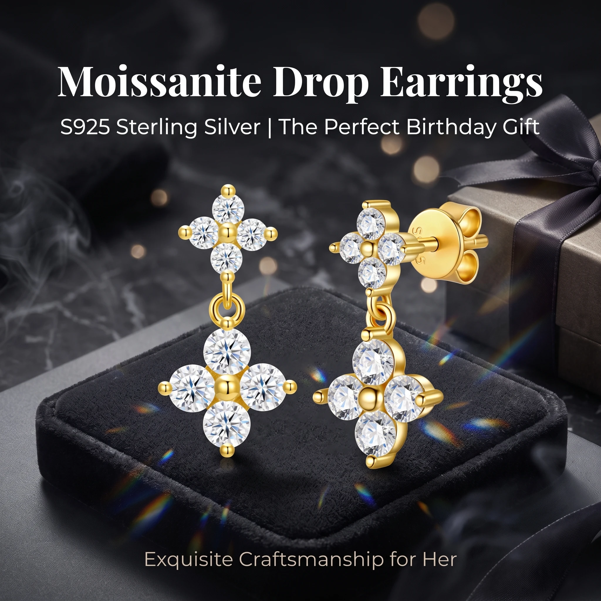 S925 Sterling Silver Double Cross Moissanite Drop Earrings D Color Diamond Earring For Women Luxury Fine Jewelry Birthday Gift F