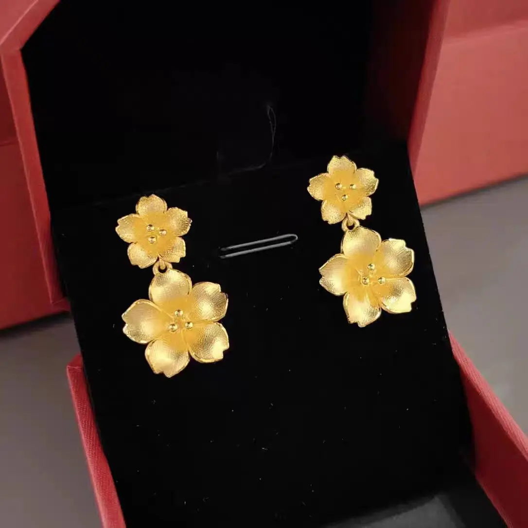 

Модные серьги с вишневым цветом 18 карат золотого цвета для женщин и девочек, ювелирные изделия на Рождество, день рождения, свадьбу, помолвку, подарки