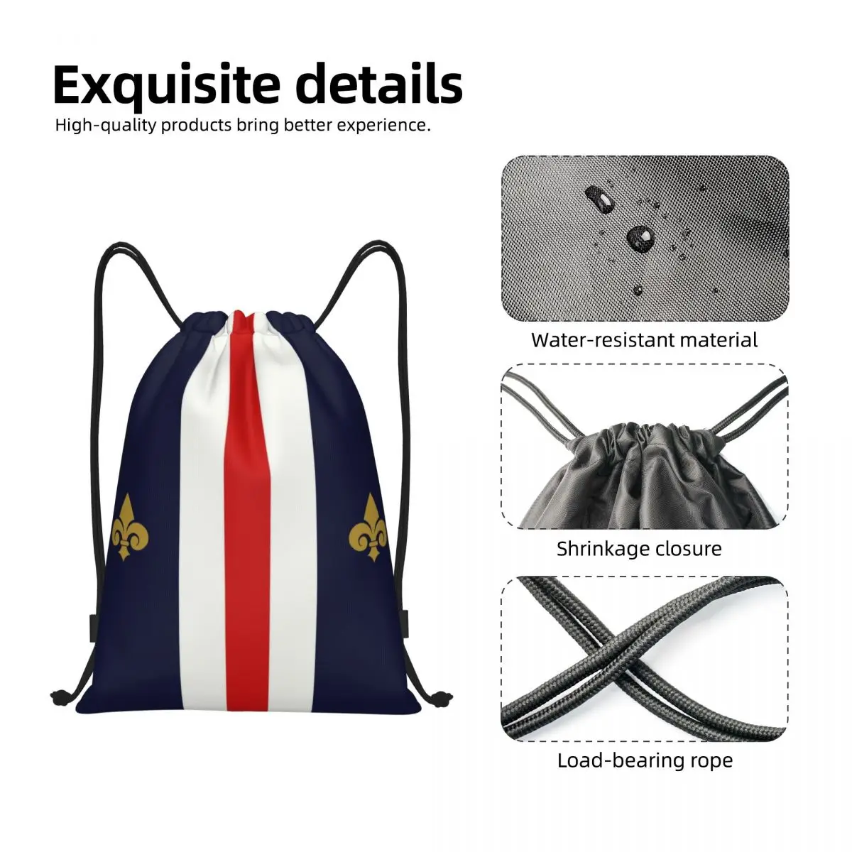 France Flag Drawstring Bag Men Women Portable Sports Gym Sackpack Lily Flower Training Storage Backpacks