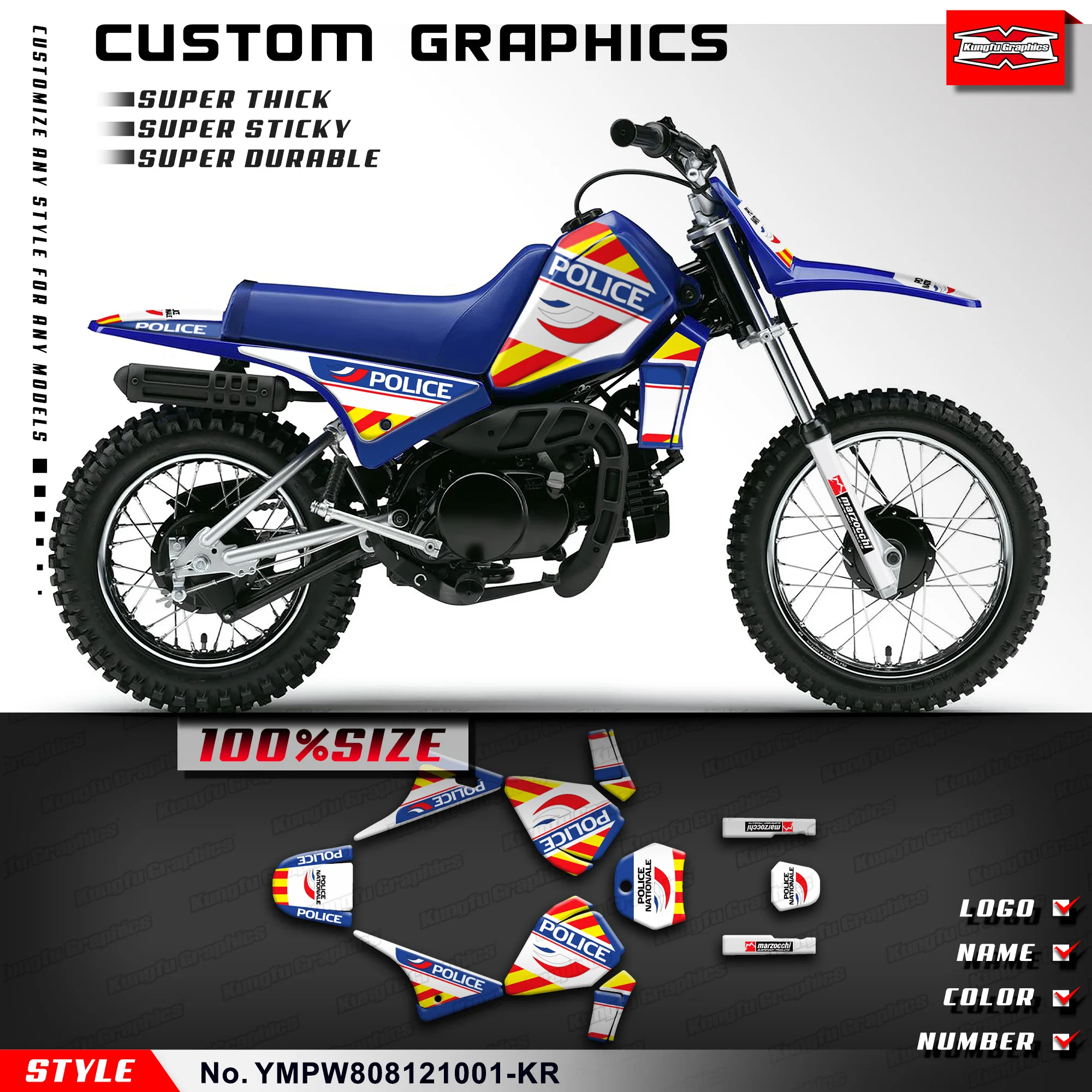 KUNGFU GRAPHICS Custom Sticker Vinyl Decal Wrap Kit for Yamaha PW 80 PW80 Pit Bike All Years