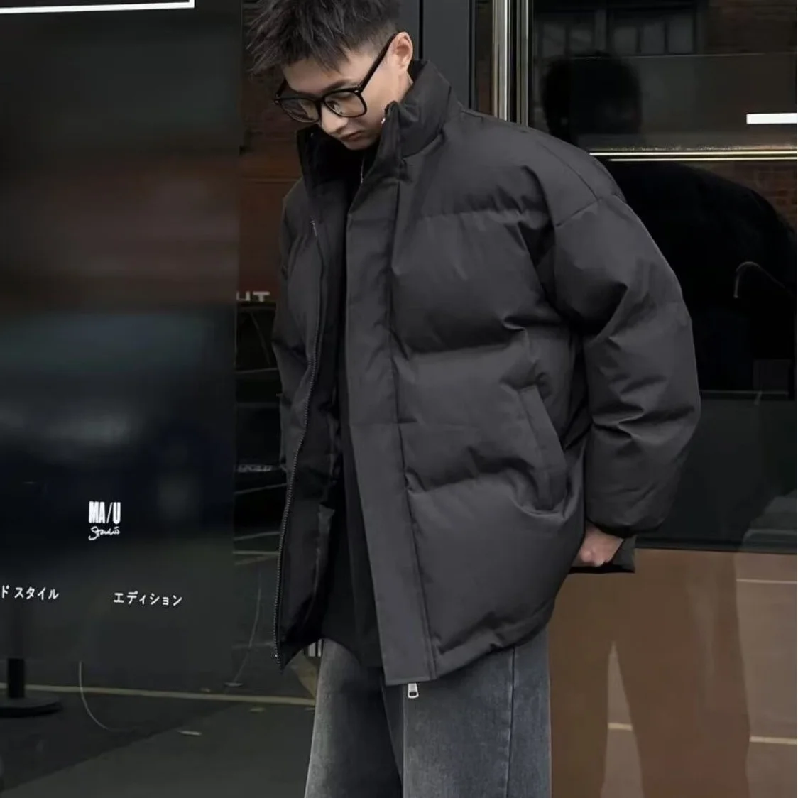 جايت دافئ من القطن للرجال للخريف والشتاء، بياقة واقفة، معطف مملوء للشباب، مناسب لملابس غير رسمية