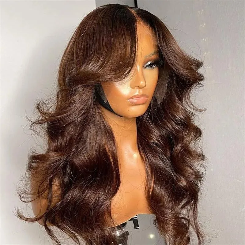 Chocolade Bruine 4X4 Body Wave Lace Sluiting Pruik Transparant Brazilian Kastanje Bruin Kant Frontale Pruiken Voor Vrouwen Menselijk Haar Pruik