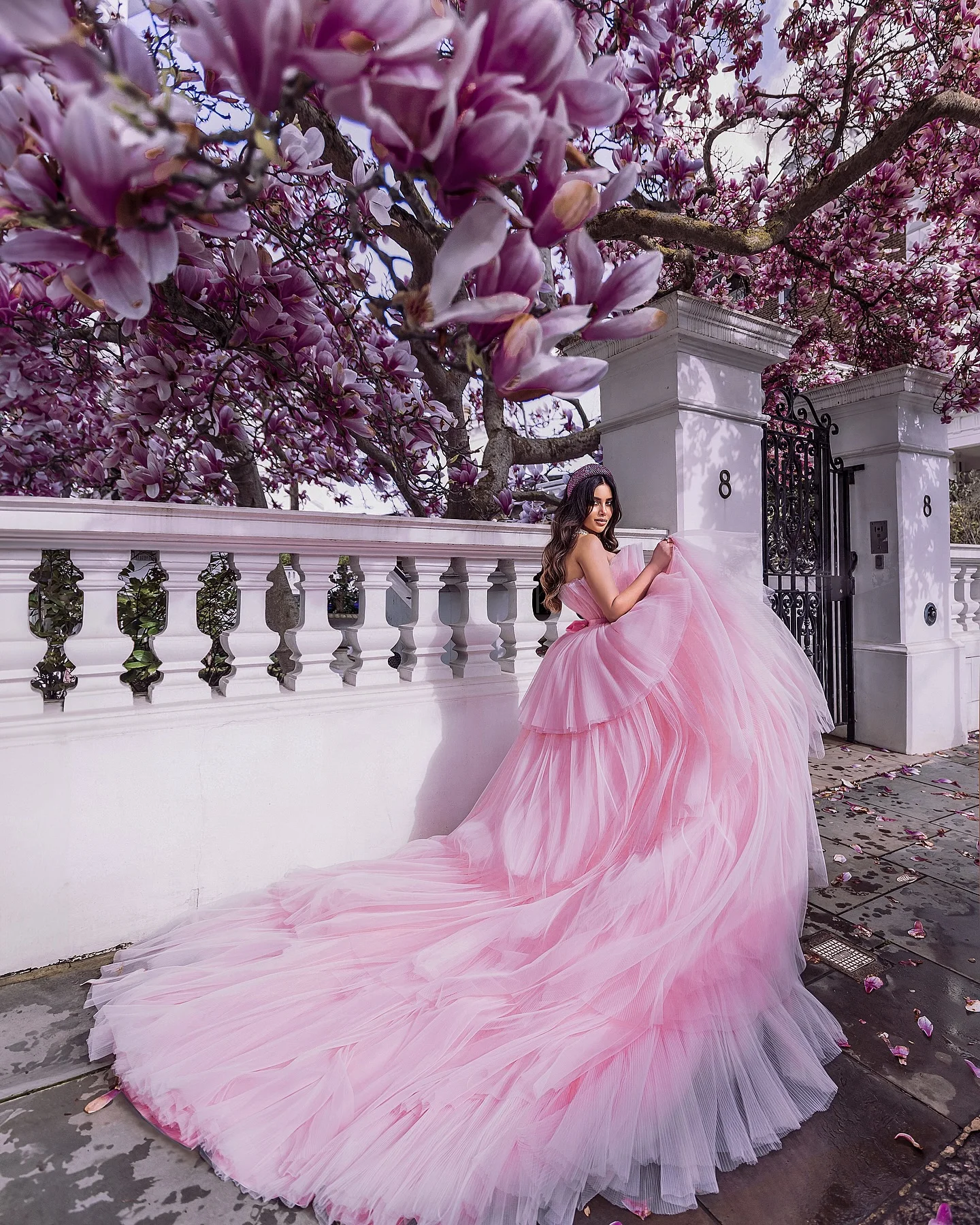 Luxo rosa em camadas tule vestido de noiva de casamento com trem destacável rosa tule curto vestidos de festa de baile overskirt trem personalizado