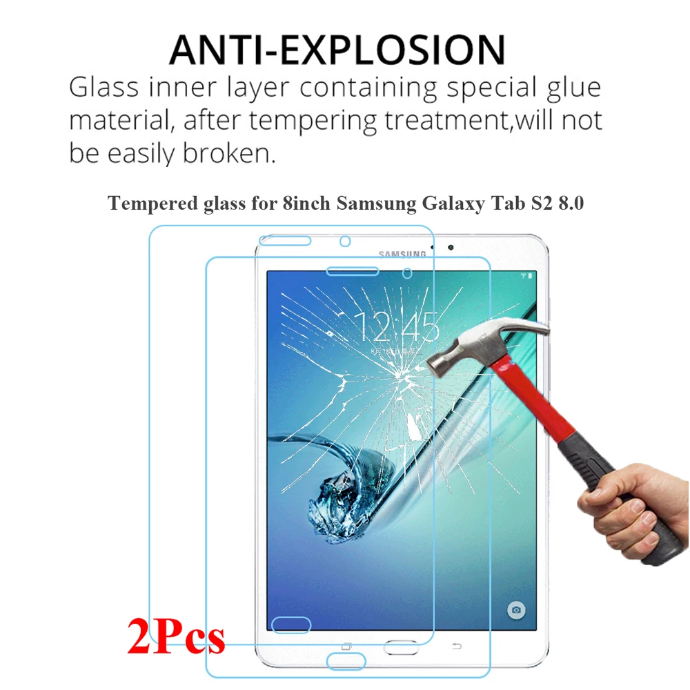 2Pcs/Pack for Samsung Galaxy Tab S2 8.0 Screen Protector Model SM-T713 T715T719 HD Tempered Glass for 8Inch Samsung SM-T710