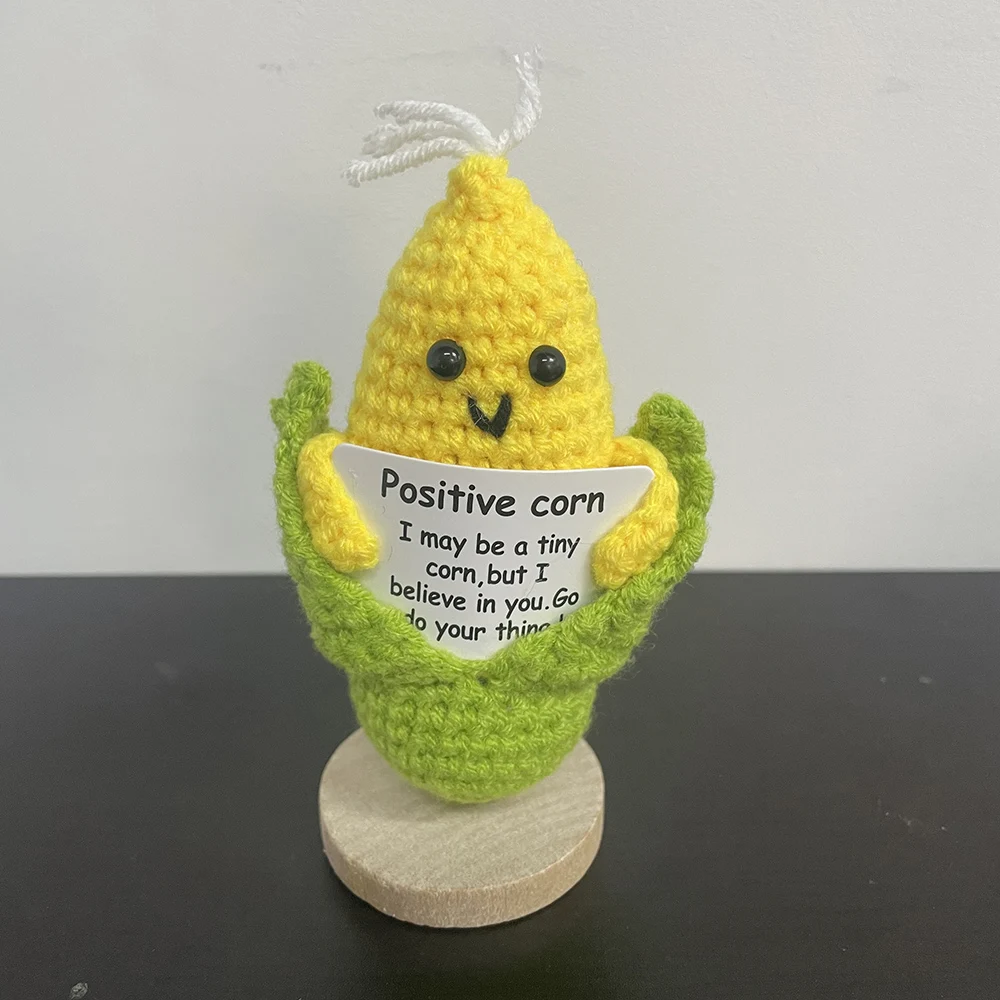 Handmade Plush Wool Knitting Positive Potatoes Hug Pocket Doll With Card Mini Funny Corn Ornament Christams Gift Home Room Decor