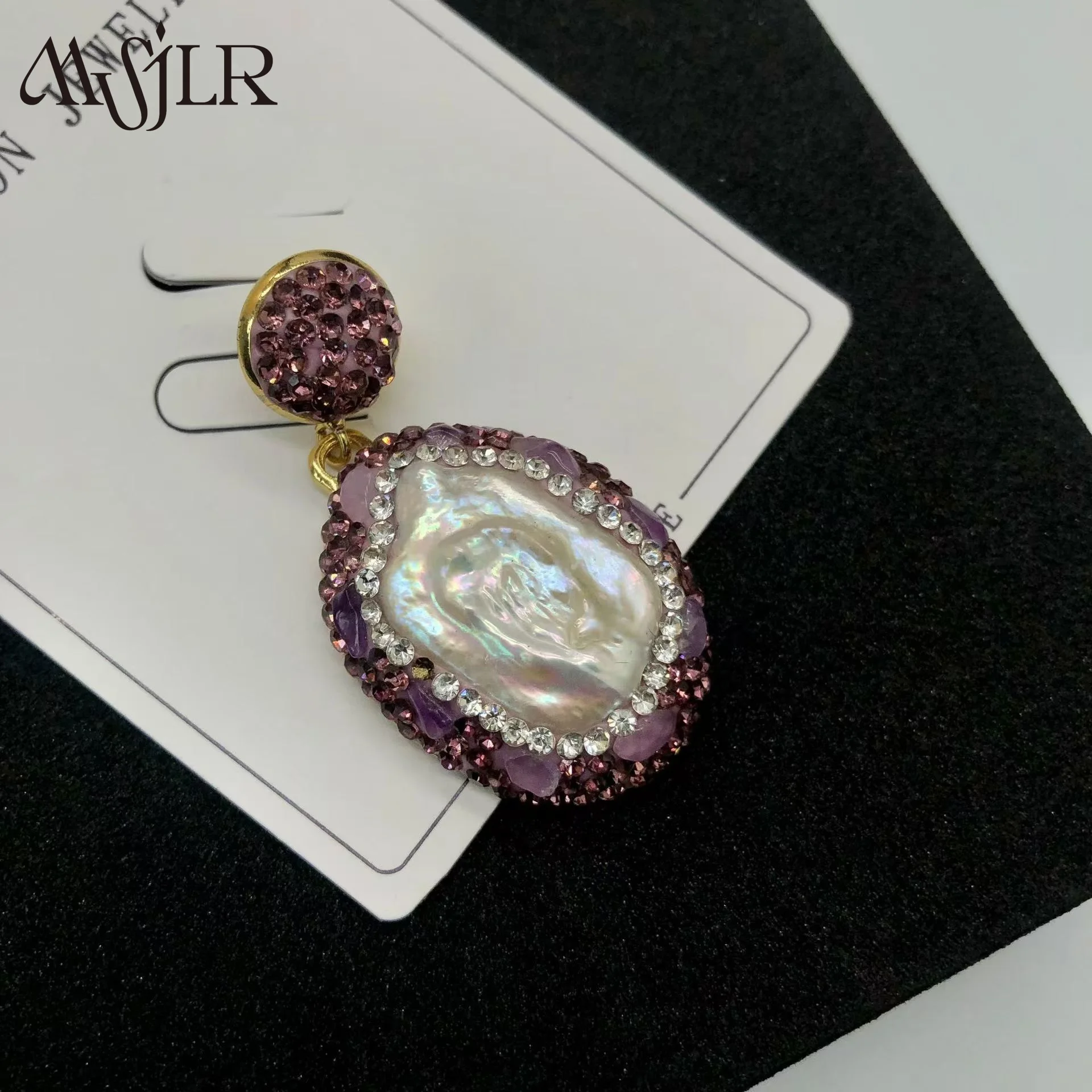 WT-MVE126 New Style Rhinestone And Pearl Light luxury fashion commuting purple Earring  For Women