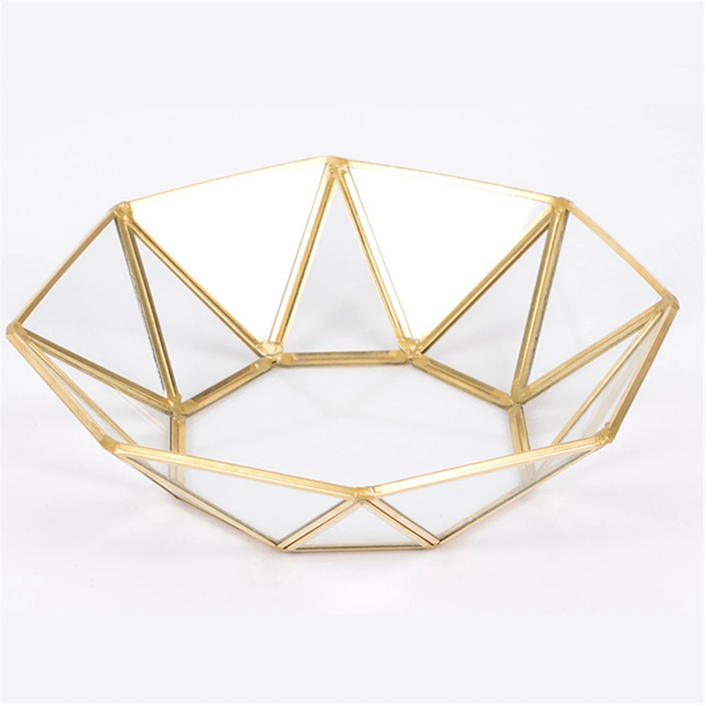 

Golden Storage Tray Desktop Glass Makeup Organizer Fruit Tray Dessert Plate Jewelry Display Glass Mirror Tray Stand Home Decor