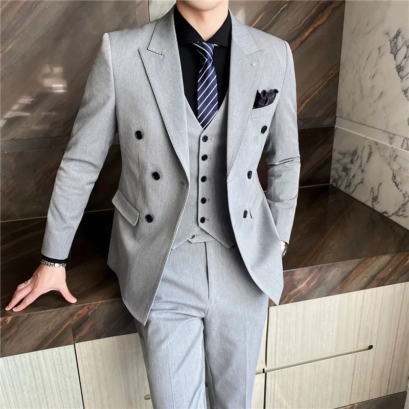 3159 Casual Slim Suit Jacket British Three-piece Korean Suit Suit Slim Double-breasted Dress