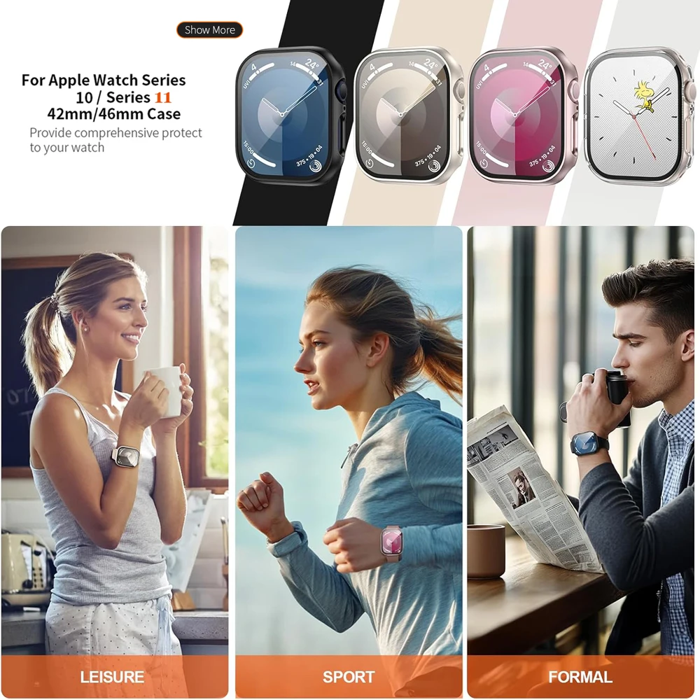 애플 워치 시리즈 10/11 42mm 46mm용 강화유리 PC 케이스 커버 액세서리 스크린 보호 필름 iWatch 11용 워치 케이스