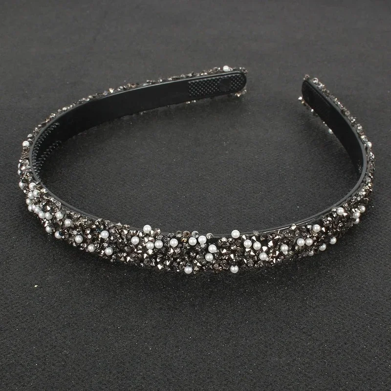 Luxury Pearl Rhinestone Headbands Fashion Thin Sparkly Rainbow Crystal Teeth Hairbands for Women Girl Hair Hoop Hair Accessories