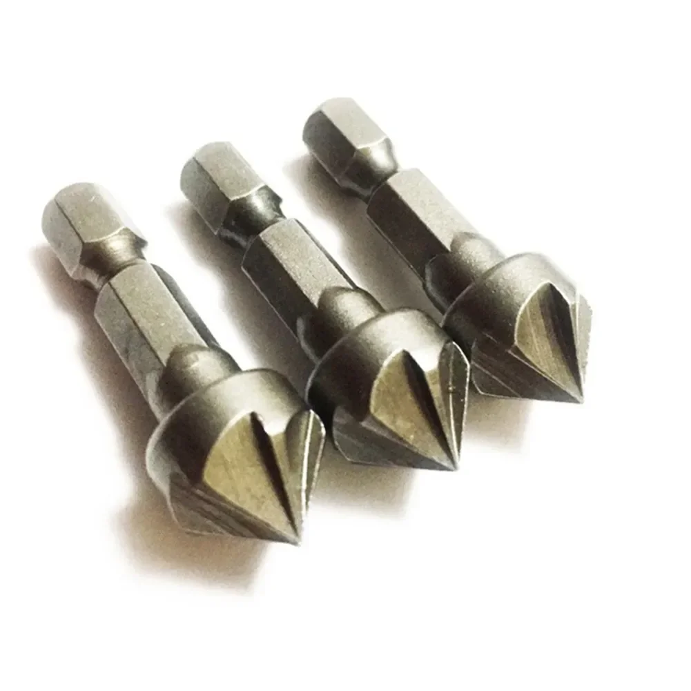 For Chamfering Deburring Useful Chamfer Drill Bit 1/4 Inch Shank 3 Pcs 36*12.7mm 45#HCS 6 Flute Chamfer Tool Silver