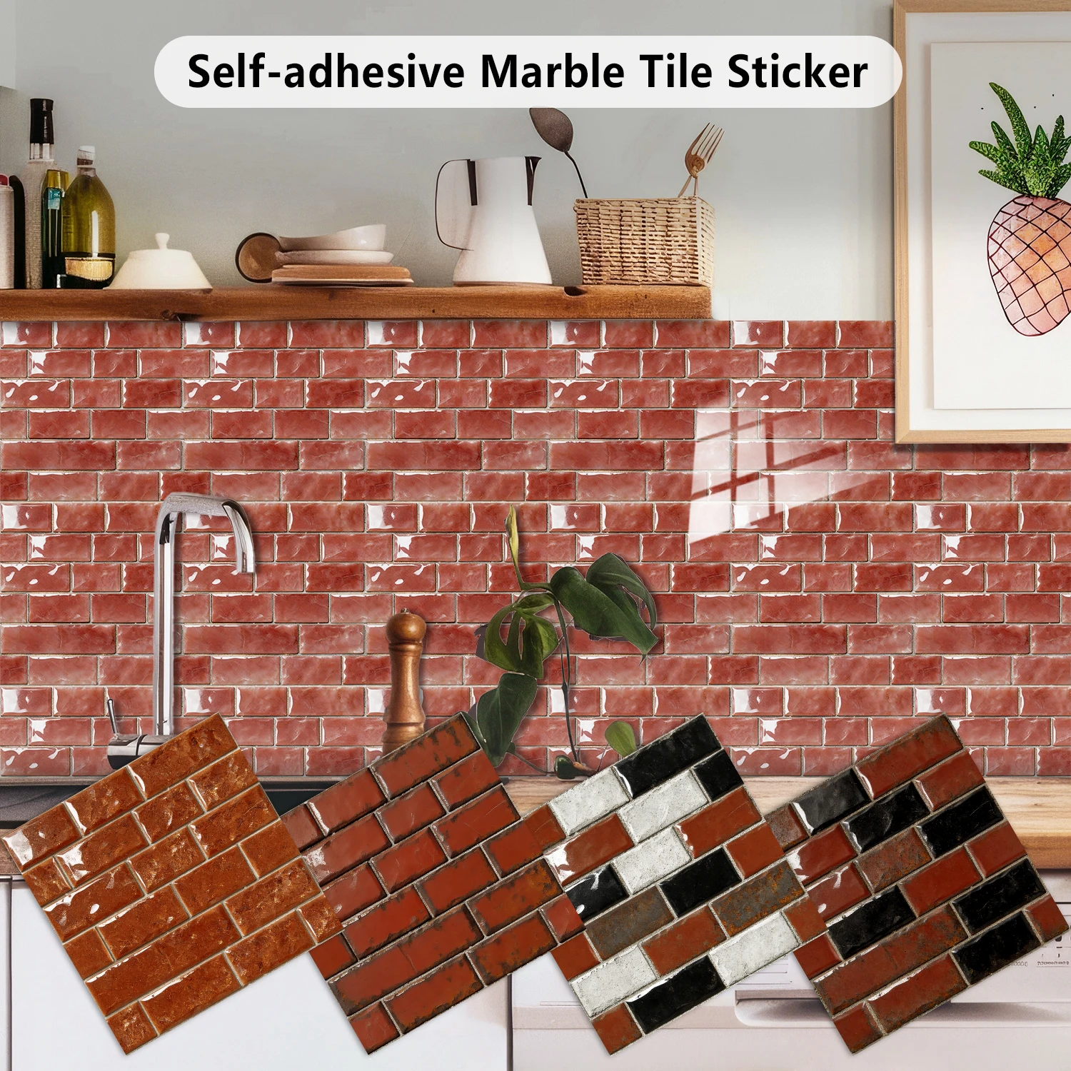 24 Styles Marble Brick Pattern Embossing Tiles Wall Sticker Kitchen Backsplash Peel & Stick Home Decor Waterproof Art Wall Decal
