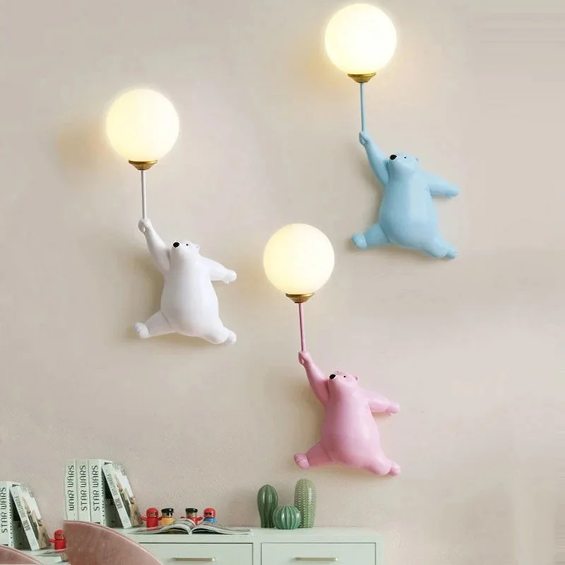 

Creative Children's Room Animal LED Wall Lamp Girl And Boy Bedroom Teddy Bear Wall Lamp BackgroundWall Decorative Light