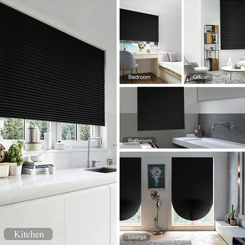 2pcs Non-woven Black Blinds Self-adhesive Blackout Curtain Window Shade For Kitchen Office Bedroom Living Room Balcony Decor