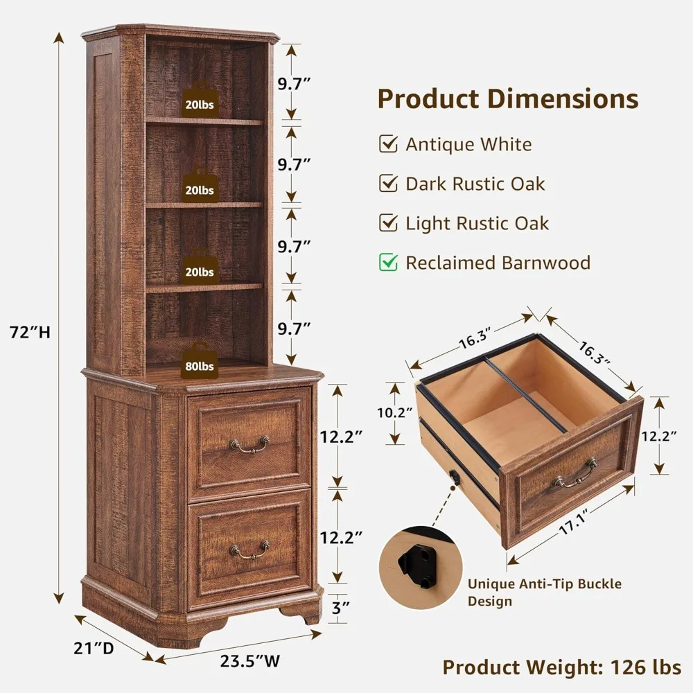 خزانة كتب مكونة من 6 طبقات مع درجين للملفات، ورف كتب للمزرعة بطول 72 بوصة مع مساحة تخزين وأرفف قابلة للتعديل، وأرضية خشبية قائمة #2