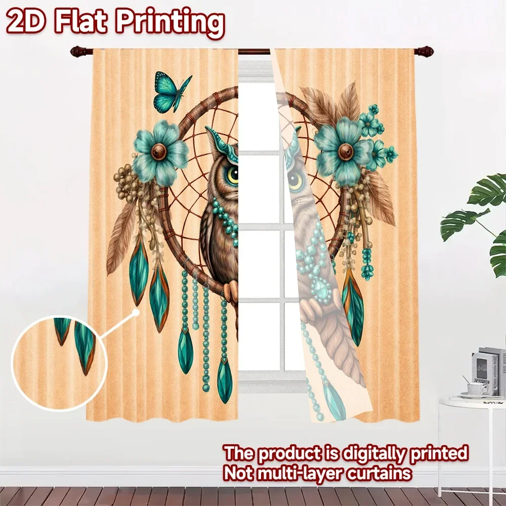 Boho Bohemian Dreamcatcher Curtain Panel for Bedroom Living Room Nature Owl Print Window Dressing Curtain Curtain