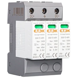 ETEC DC SPD House Surge Protective Device 2P 3P 600V 1000V 1500V Type PV 20-40KA Protector Arrester Low-voltage Protection EKU5