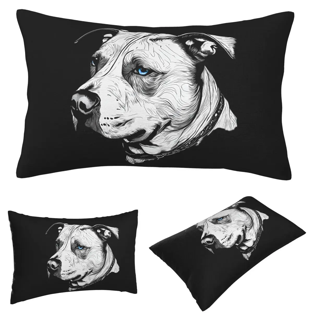 Funda de almohada rectangular de línea minimalista Pitbull con ojos azules, funda de cojín decorativa para dormitorio, cama, almohada cómoda para el hogar