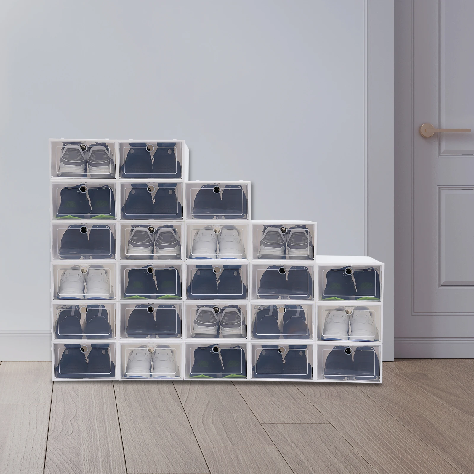24 Pack Transparent Lid Shoe Storage Container Dustproof Shoe Storage Case Stackable DIY Organize Save Home Space Non Moldy