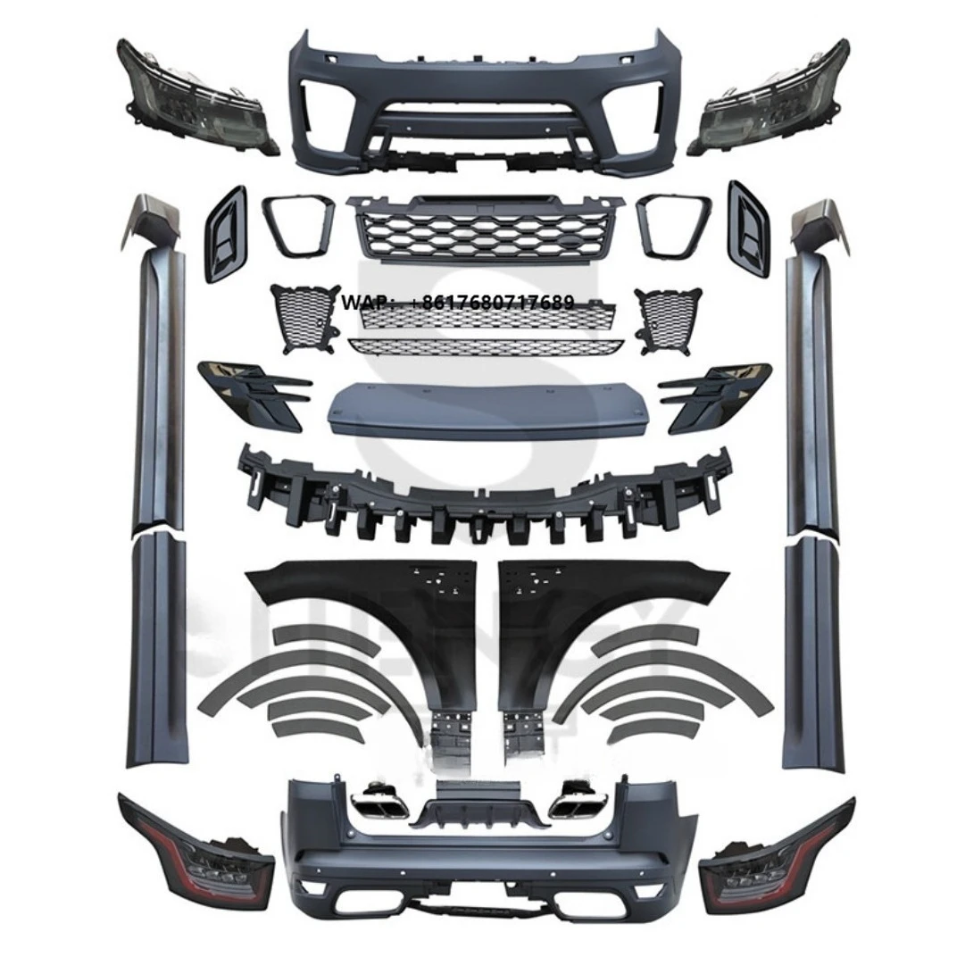 Car Body Kit for RANGE ROVER SPORT 14-17 Upgrade to 18-21 SVR Model Bumpers Side Skirts Auto Lamps Fender