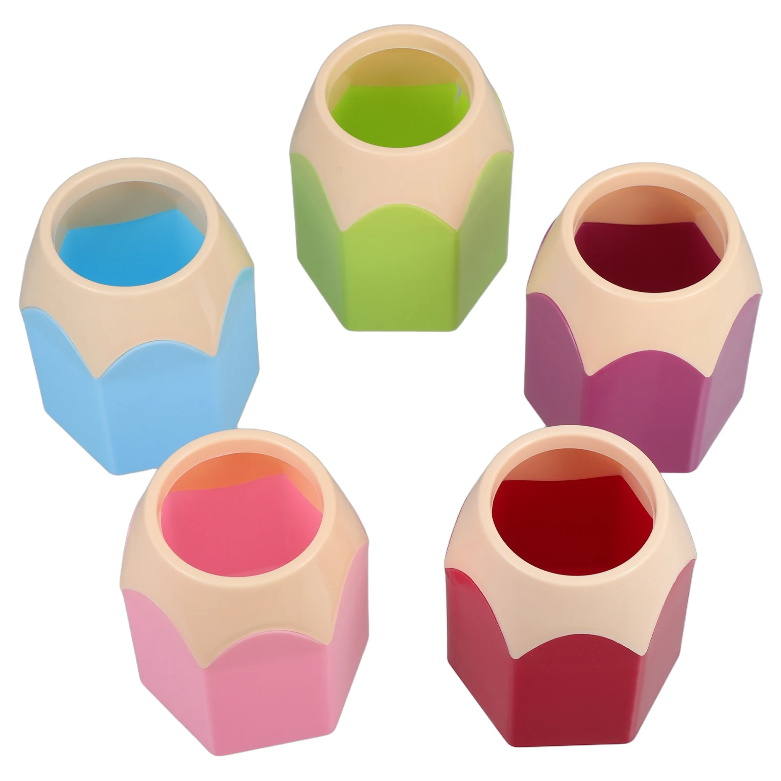 

5pcs Contrast Color Pen Holders Desk Storage Pencil Shaped Jars Classroom Makeup Brush Safe Material Smooth Stable