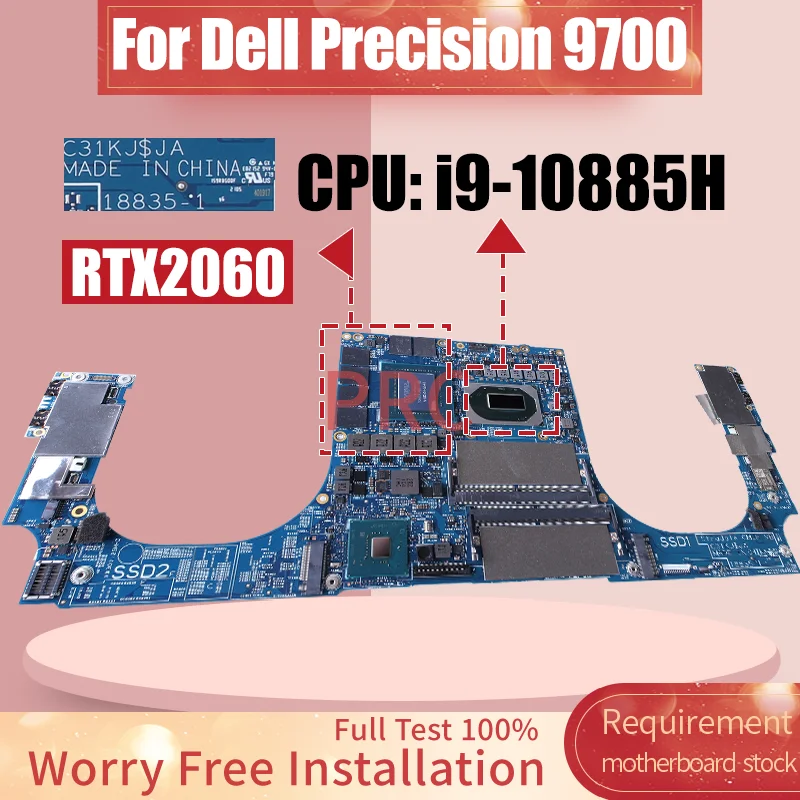 For DELL Precision 9700 Laptop Motherboard 18835-1 i7 i9 10th RTX2060/RTX3000 0CXCCY 0GHJ21 Notebook Mainboard Full Tested
