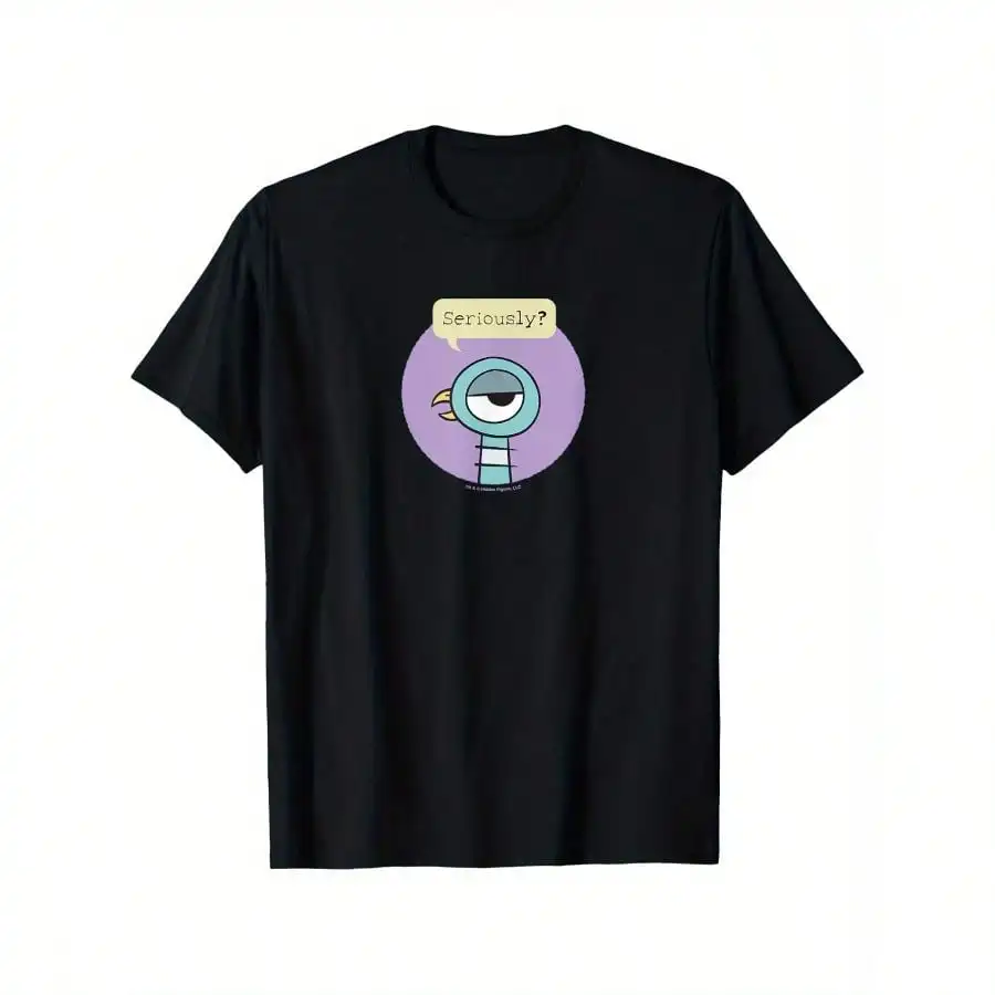 

Seriously Funny Pigeon Graphic Cotton T-Shirt for Men & Women - Black Round Neck Short Sleeve Casual Tee, 100% Cotton