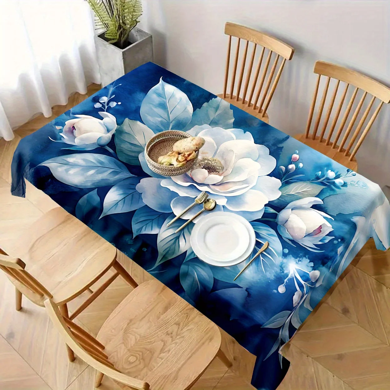 1-piece, polyester material, with floral-themed small lotus flower decorative art pattern digital printed party tableclothzyc